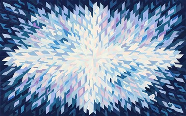 An electrifying explosion of vibrant hues dances within a mosaic of white and blue squares