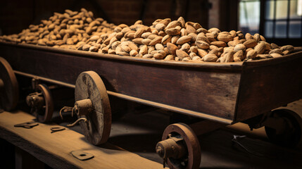 Almonds for peeling in a factory