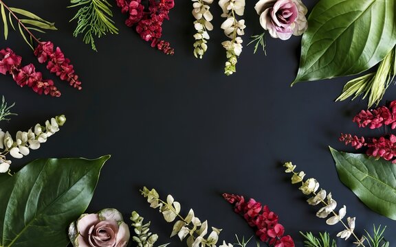 Floral and leaves background with copy space