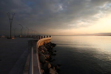 Fototapeta premium Sunset on the Caspian lake Baku city