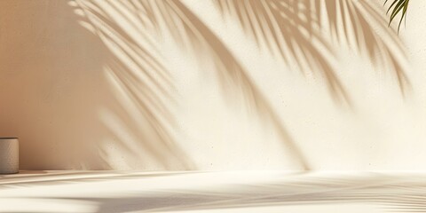 Obraz premium Sunlit Room with Palm Plant Casting Artistic Shadows