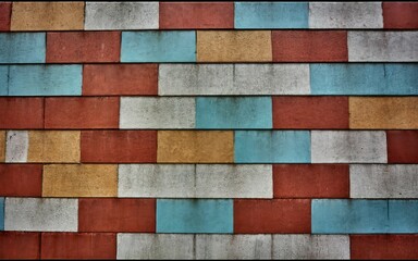 Aged fragment of wall made from colourful concrete blocs