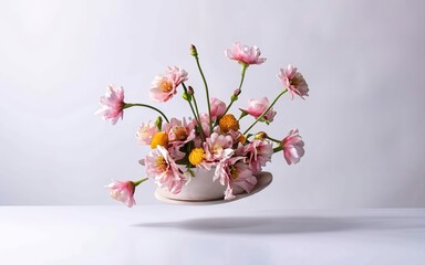 Floral pattern on white background levitating flowers