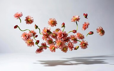 Floral pattern on white background levitating flowers