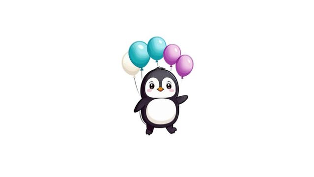animation of penguins with flying balloons. AI Generated