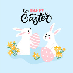 Easter card with two rabbits - 728280193