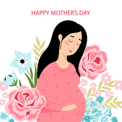 Pregnant woman with floral background - 728280198