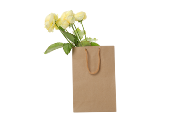 PNG, shopping bags with flowers, isolated on white background.