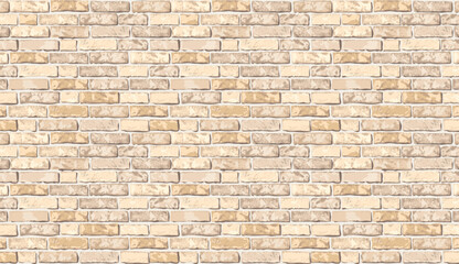Realistic vector beige brick wall pattern horizontal background. Flat old brown wall texture. Yellow textured brickwork for print, paper, design, decor, photo background, wallpaper.