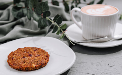 Oatmeal Cookies on White Plate and tea cup