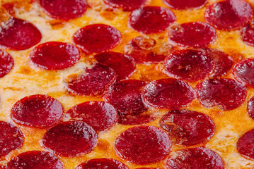 Pepperoni pizza with salami top view