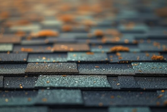 Detailed close up of roof shingles, roof inspection picture