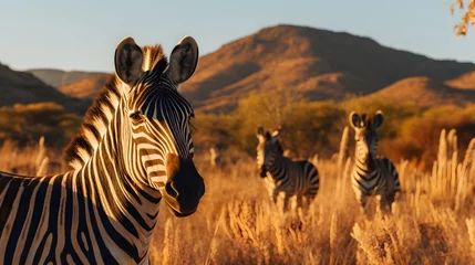 Foto auf Acrylglas Portrait of a zebra in the savannah landscape. © Галя Дорожинська