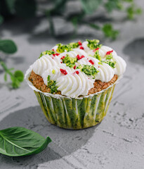 Snack muffins with spinach and whipped cream - obrazy, fototapety, plakaty