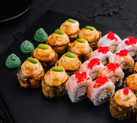 tempura shrimp sushi roll top view