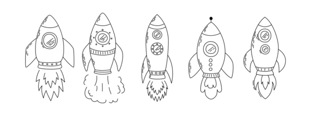 Fototapete Raumschiff Hand drawn rocket ship doodle icon on white background