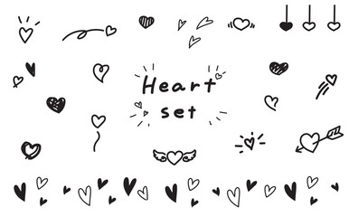 ハートの手描きベクターイラスト素材セット