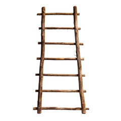 a wooden ladder on a white background - obrazy, fototapety, plakaty