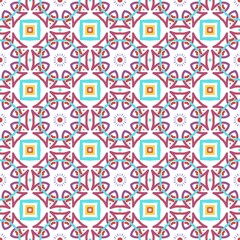 Colorful geometric ornamental style pattern on a white backdrop