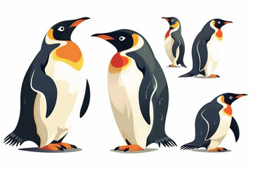 Set of penguins on a white background.