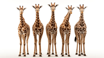 Giraffes standing tall on a white background - obrazy, fototapety, plakaty