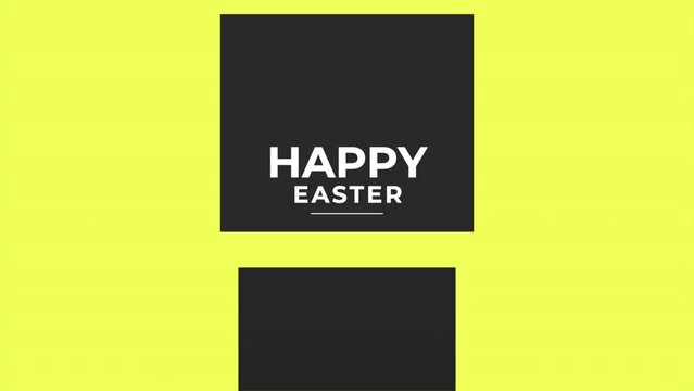 A cheerful Easter greeting with happy Easter written in white on a black square, set against a vibrant yellow background. Celebrate the holiday with this colorful image!
