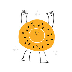  Happy johnny-cake. Flat design style vector illustration. Uzbek bread character with face, cute vector illustration. Kawaii flapjack and cartoon bread icon.
