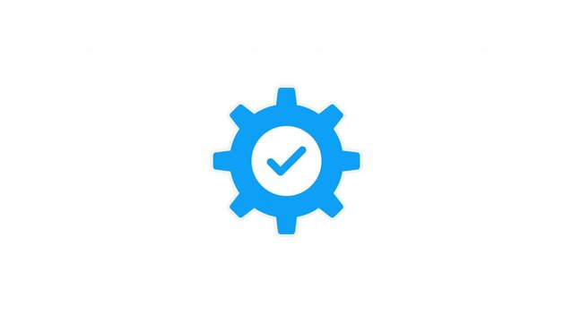 Blue apply settings white icon animation on white background. 4k Video