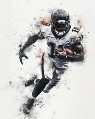 American Football super bowl, Black and White Football, illustration watercolor, black grey white colors