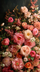 Obraz na płótnie Canvas Lush Floral Arrangement with Vibrant Camellias - Ideal for Romantic Wallpapers and Elegant Fabric Designs