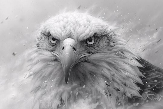 Eagle Eyes - A captivating image of a bird of prey, possibly a bald eagle, with its piercing eyes staring into the distance Generative AI