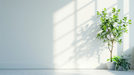 Minimalistic Interior with Potted Plant and Shadow Play