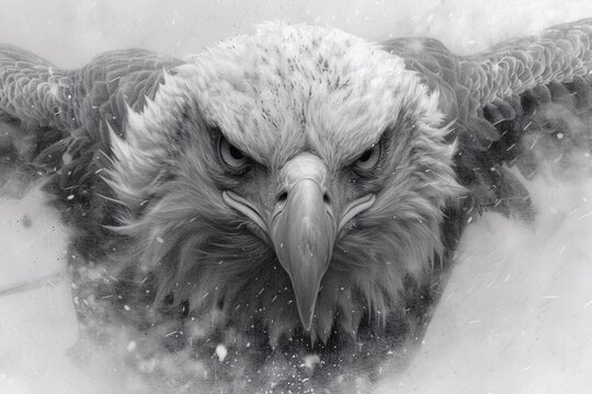 Eagle Eyes - A captivating image of a bald eagle with its beady eyes staring straight ahead, showcasing its powerful presence. Generative AI