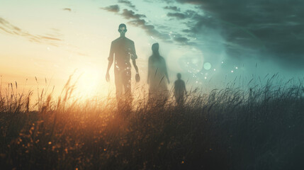 Spiritual Family in Golden Hour - Conceptual Art for Meditation and Peace