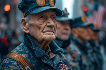 Veteran's Day Tribute A Group of Veterans in Uniform Generative AI - obrazy, fototapety, plakaty