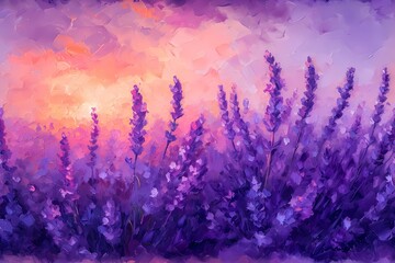 classic lavender field painting illustrations for wall art decoration, wallpaper and background