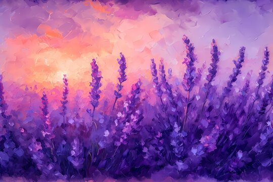 Naklejki classic lavender field painting illustrations for wall art decoration, wallpaper and background