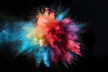 Colored powder explodes on black.
