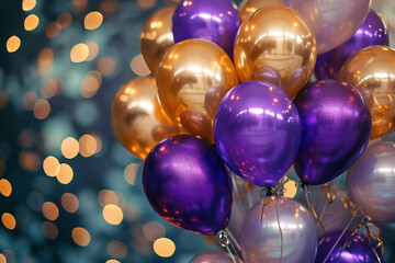 Purple and Gold Balloons in a Colorful Bunch