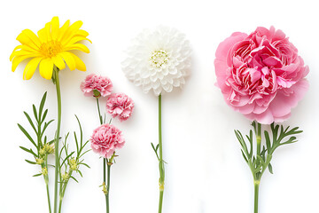 set of summer flowers isolated on white background