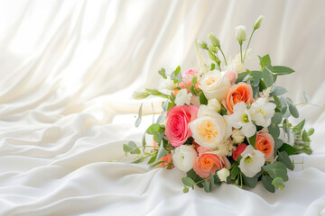 Bouquet of Flowers Resting on White Sheet