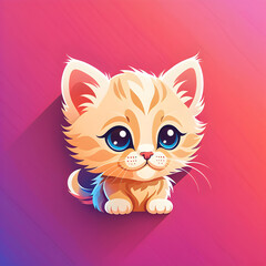 Cute Kitten. Flat Design. Logo. Mascot. Adorable. Graphic. Branding. Cartoon. Character. Minimalist. Cat. Icon. Simple. Creative. Whimsical. AI Generated.