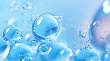 An iridescent air bubble on a background with a gradient. A lot of bubbles are flying in a chaotic manner.