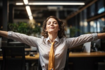 Fototapeta premium woman taking a stretching break at her office desk
