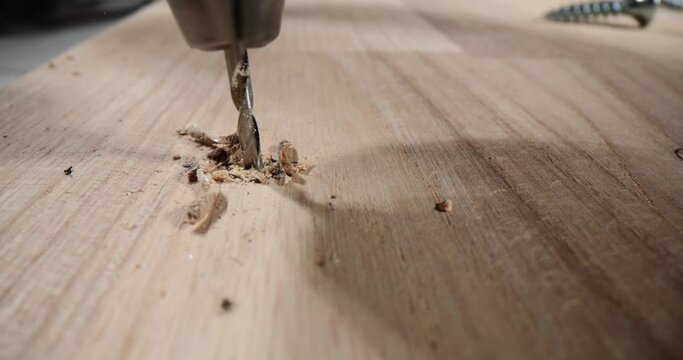 Closeup of rotating wood drill