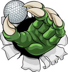 A golf claw sports illustration of an eagle or animal monster hand holding ball