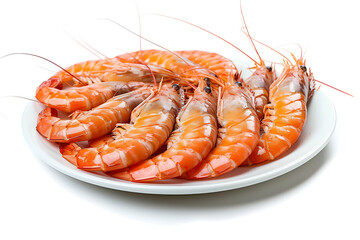 shrimps on a white plate isolated on a white background