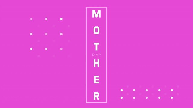 A minimalist image with a pink background and the word Mother's Day in white letters forming a square shape. Dots on either side add a subtle touch