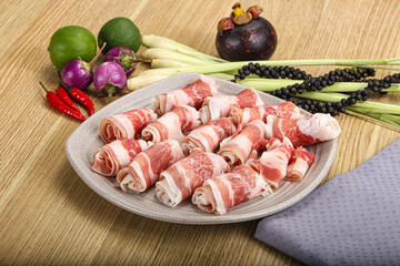 Raw beef bacon for grill