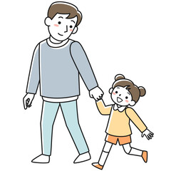 手をつないで歩く女の子と父親